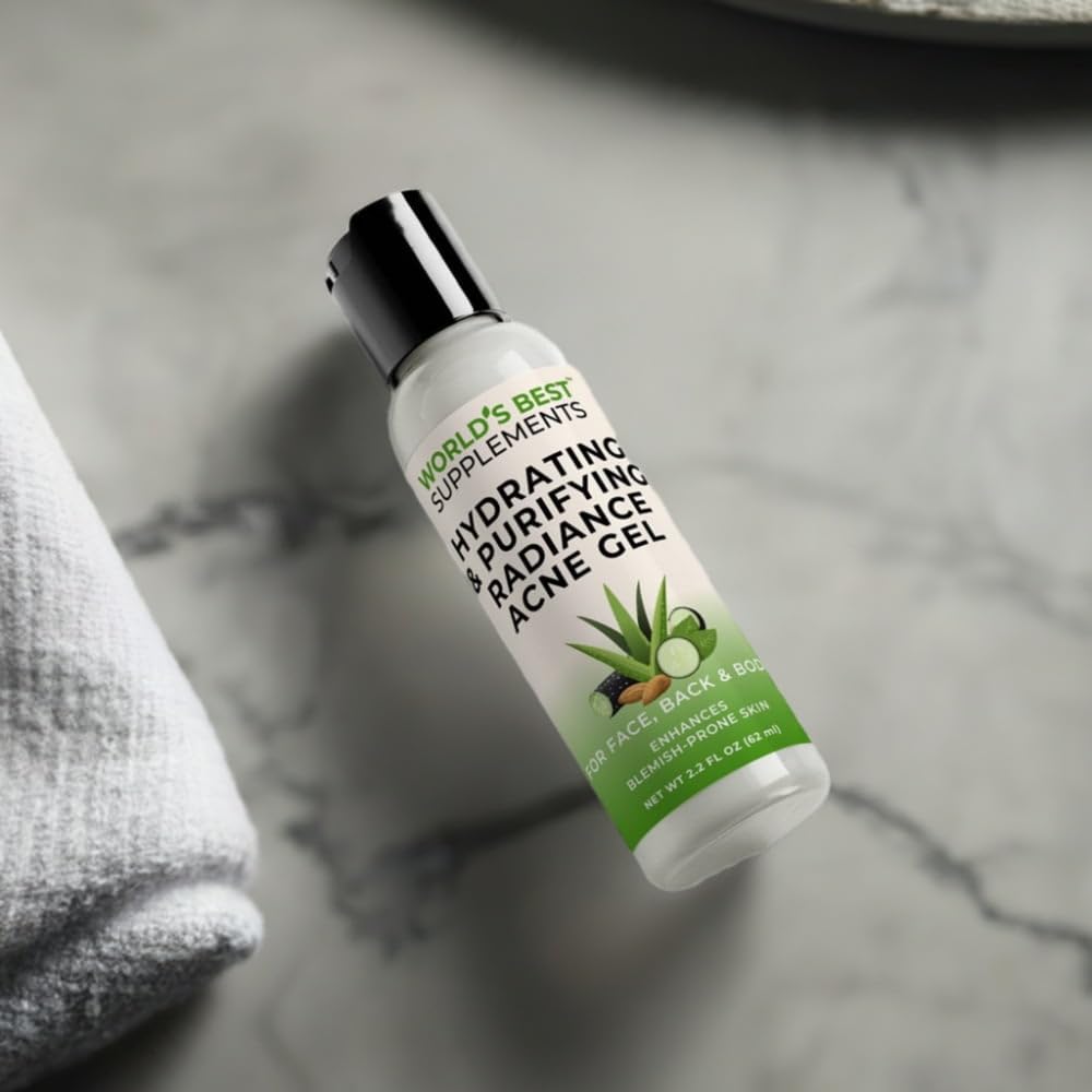 World's Best Supplements Hydrating & Purifying Radiance Acne Gel | 2.2 oz | Aloe Vera, Tea Tree Oil & 2% Salicylic Acid | Clears Acne, Purifies Pores, Soothes Redness, Moisturizes
