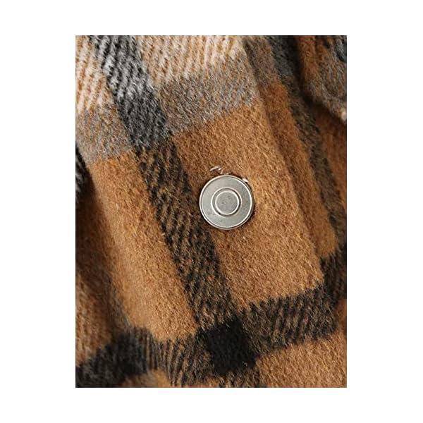 Tanming-Womens-Brushed-Flannel-Plaid-Lapel-Button-Short-Pocketed-Shacket-Shirts-Coats Tanming Womens Brushed Flannel Plaid Lapel Button Short Pocketed Shacket Shirts Coats(01 Khaki-M)