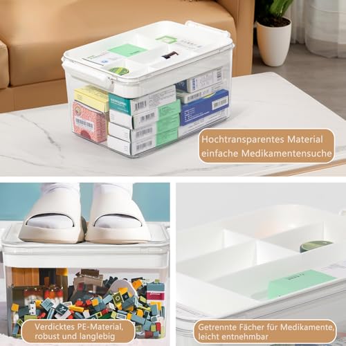Theo&Cleo Medikamenten Aufbewahrung, Groß Medikamentenbox, Medizinbox, Hausapotheke box, Aufbewahrungsbox for medicine (Transparent-L)