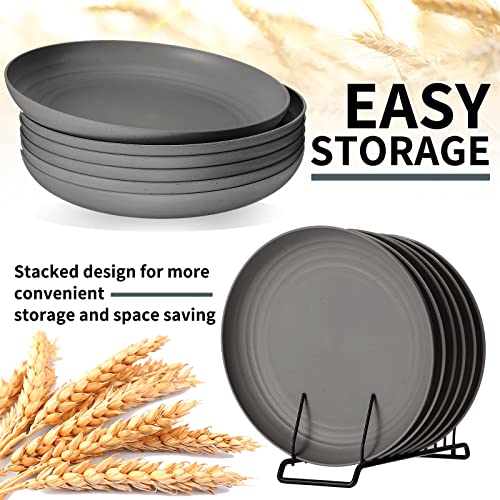 Zopeal 15 Pcs 10 Inch Wheat Straw Plates Lightweight Unbreakable Deep Dinner Plates Reusable Plastic Plates Microwave Safe Dinnerware For Kids Children Toddler Adult (Gray) #TOP2