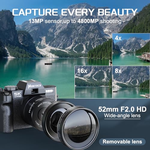 Foto de Cámara compacta digital 5K para fotografía y video, cámara de vlogging de 48MP para YouTube con pantalla abatible de 180°, zoom digital de 16X, lente gran angular y macro de 2.047 in, 2 baterías (imagen 4)