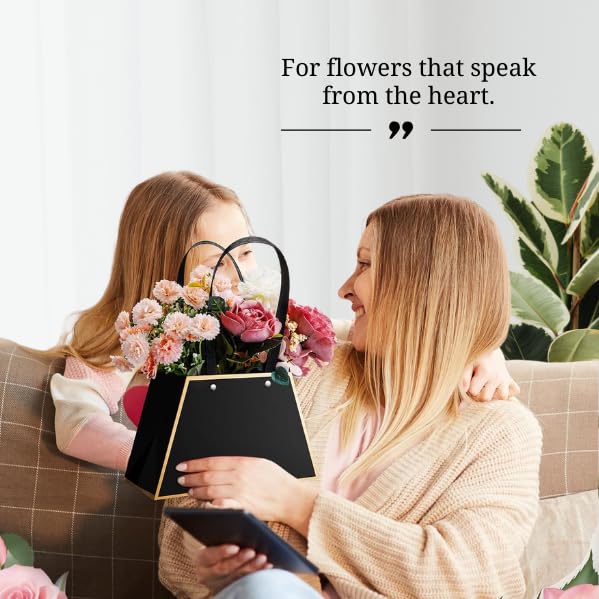 Image of Oasis Pack Of 10 Embossed Flower Bags (Black & Gold)