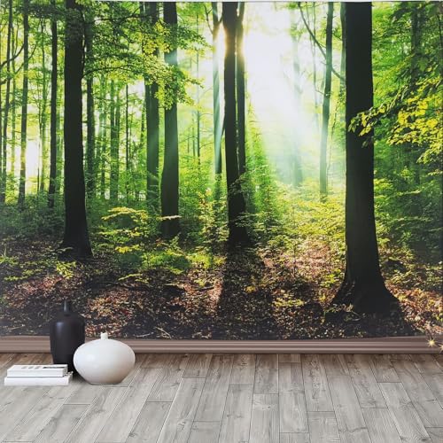 TUGCAY Sunlight Forest Tapestry Tyndall Effect Green Tree Nature Tapestry
