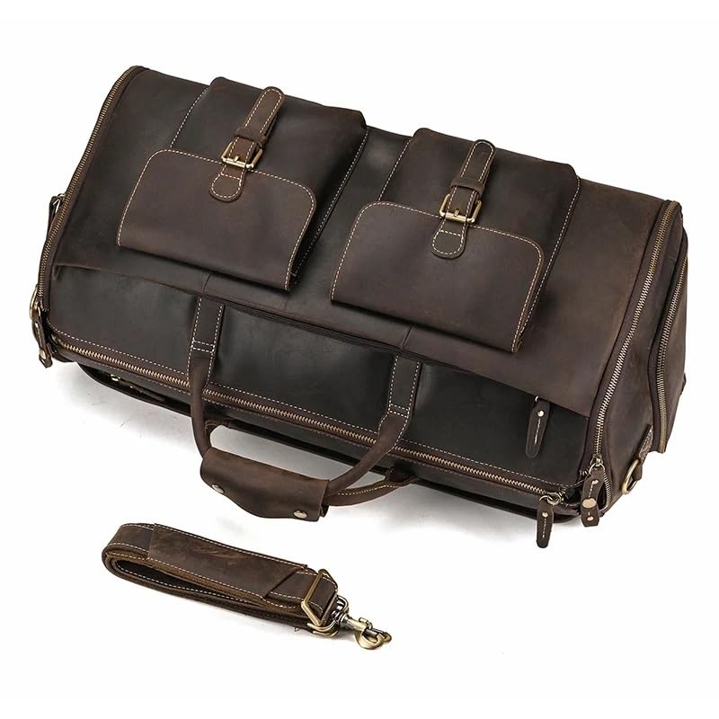 Leather Man Folding Suit Bag Business Travel Bag with Shoe Pocket Cowhide Cover Luggage Duffel Bag3