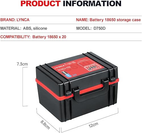Miniatura 2 de LYNCA Caja de almacenamiento organizadora de batería dura y soporte para tarjetas SD con capacidad para 20 fundas de batería 18650, con probador de