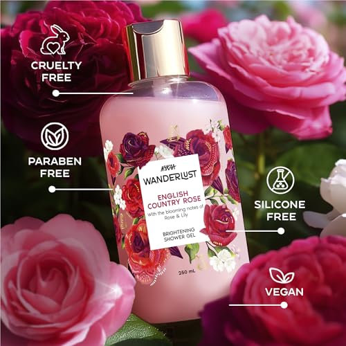 Image of Nykaa Wanderlust English Country Rose Body Wash for Women | Hydrating & Barrier Repair with Vitamin E & Glycerine | Gentle Cleanser for Nourished, Refreshing Skin | 250ml | Paraben-Free & Vegan