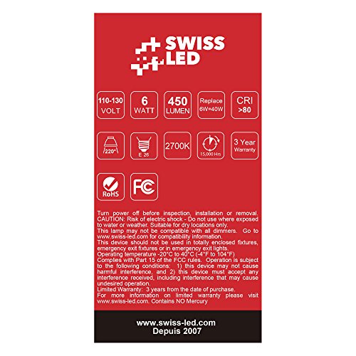 Swiss Led U450Hdnke A19 Led Light Bulb, Soft White, 2700K, 6W #TOP4