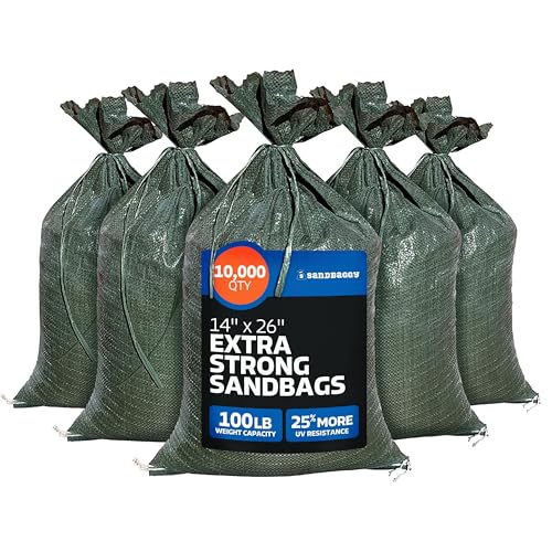 Sandbaggy - Heavy Duty Empty Sandbags For Flooding (14" X 26") - Poly Sand Bags - Flood Barrier, Weight, Construction, Earth Bag Homes - Reusable, UV Resistant - Tie Strings Attached (10,000 Bags)