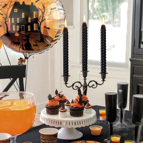 Image of Black Flameless Taper Candles Halloween Flickering with Remote Timer, 3D Wick LED Spiral Horror Party Candles Battery Operated 6 Pack Real Wax Home Halloween Decor(0.78 X 9.8 Inchs)