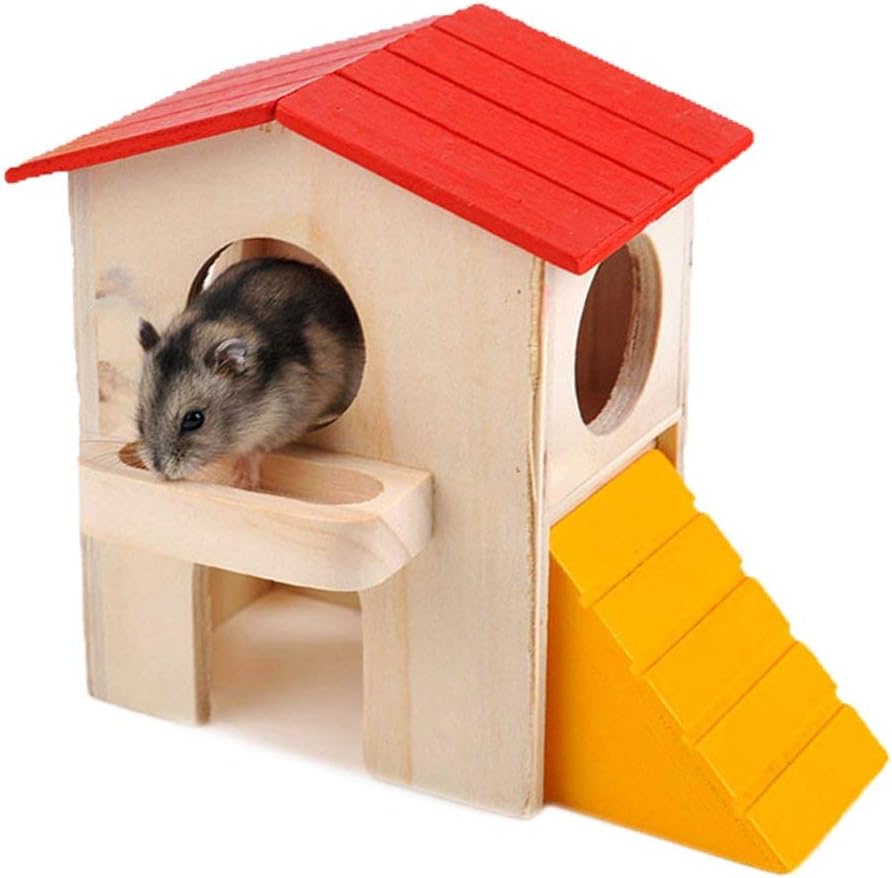 Hamster Hideout Small Animals Wooden House Funny Slide Exercise Toy for Mice Gerbil Rat Dwarf Hamster