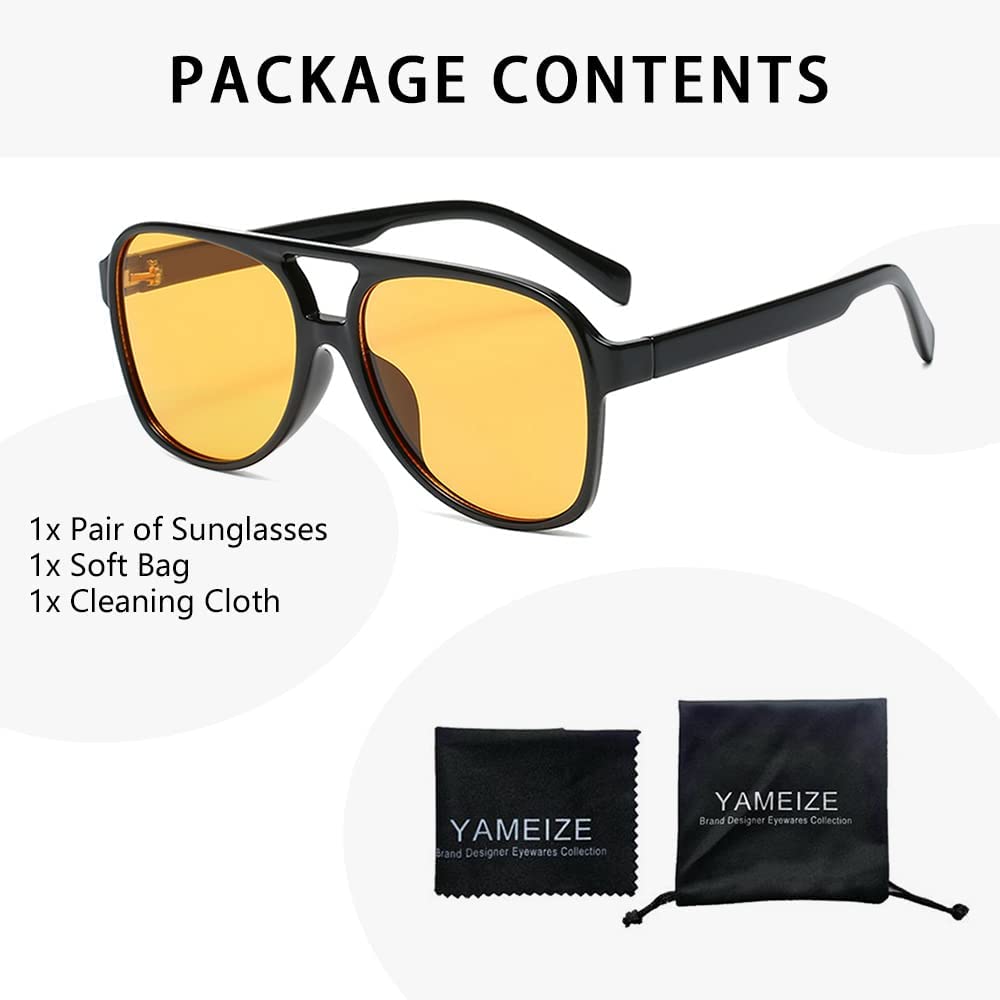 Gafas de conducción de visión nocturna, lentes de sol de los años 70 para mujeres y hombres, doble puente antirreflejos, para exteriores, Negro/Amarillo 3