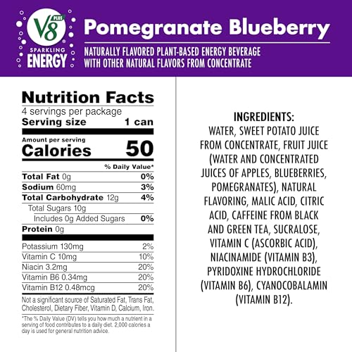 Image of V8 +Energy Sparkling Pomegranate Blueberry Juice Energy Drink, 11.5 fl oz Can (4 Pack)