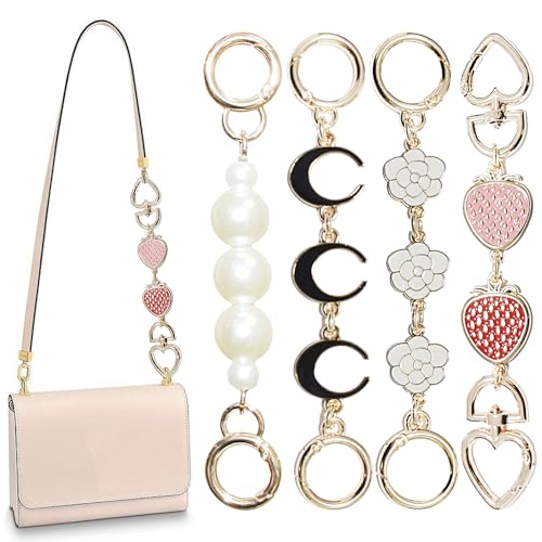 Chewarelly 4Pcs Bag chain Extender Purse Strap Extenders Handbags Extender Chain Replacement for Purse Bag Making Supplies Valentine Gifts Mothers Day Gift(Moon Strawberry Flower Pearl)