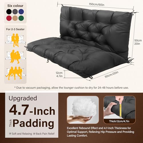 Waterproof Porch Swing Cushions 60 Inch,2 3-Seater Replacement for Outdoor Furniture with Backrest and Straps, Thick 4.7" Swing Seat Bench Cushion for Loveseat Glider Bench Patio Lawn Backyard by EVJUICION - Image 5