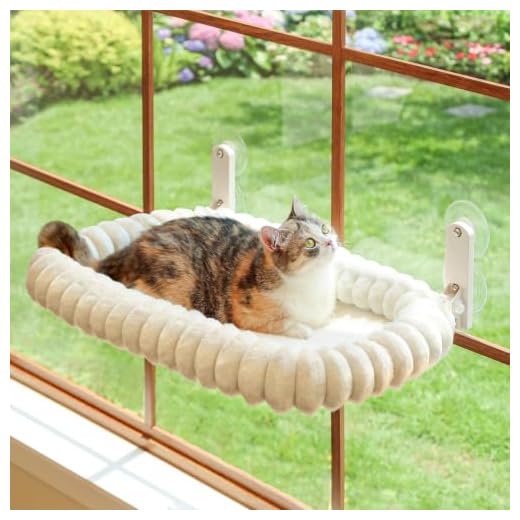 Zakkart SnugCloud Foldable Cat Window Perch (Cream White, M)