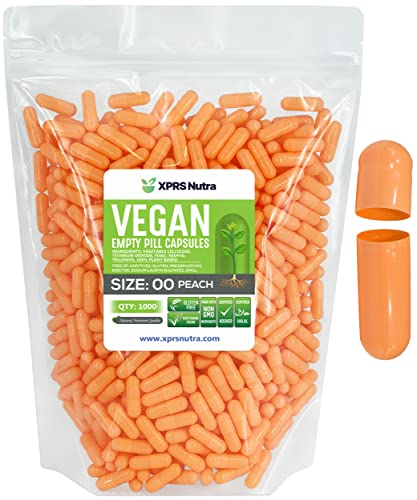 Image of XPRS Nutra Size 00 Empty Capsules - 1000 Count Empty Vegan Capsules - Vegetarian Empty Pills - DIY Vegetable Capsule Filling- Veggie Pill Caps (Peach)