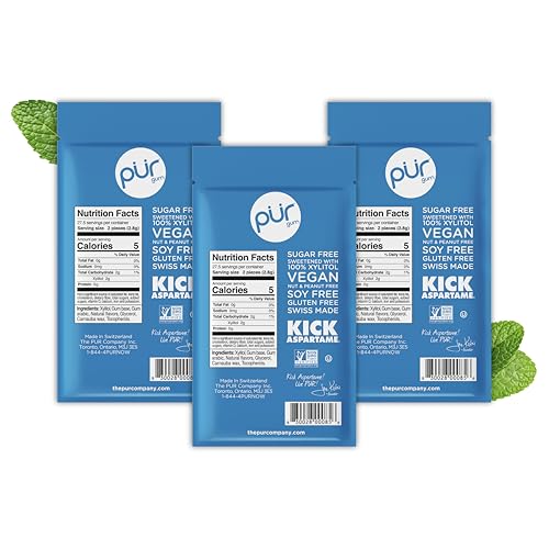 Image of PUR Gum | Aspartame Free Chewing Gum | 100% Xylitol | Natural Peppermint Flavored Gum, 55 Pieces (Pack of 3)