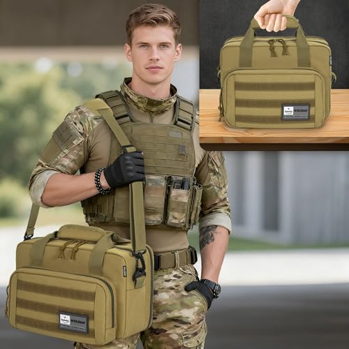 WELIDAY Tactical Gun Range Bag, Pistol Carrying Bag for 2 Handguns and Ammo, Firearm Shooting Case with 6 Magazine Slots and Lockable Zipper for Shooting Range & Outdoor Hunting - Thumbnail 7
