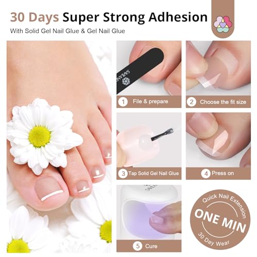 SAVILAND Gel Toe Nail Kit: 18 Sizes Nude Press-On Toenails for Women with Drill, 216 Nude Toe Nail Press Ons, U V Lamp and Nail Glue Gels, Gel Nail X Kit Tools for Manicure Gift