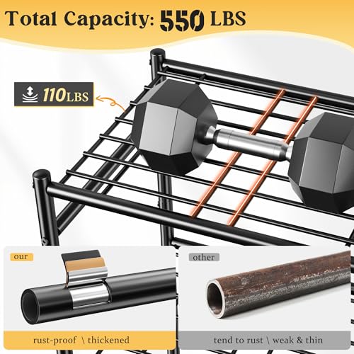Image of DurayLoly Metal Shelving with Hooks & Side Panel for Pantry Storage, 5-Tier | More dense wire diameters, Reinforcing Ribs, Leveling Feet, easy assembly, 550LBS Heavy Duty Shelving, Kitchen Laundry Room