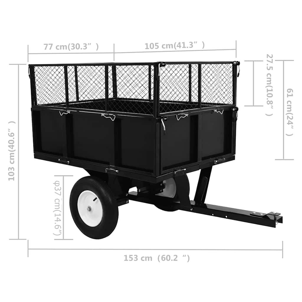 Remolque basculante de acero para cortacésped de 300 kg, 153 x 77 x 103 cm, con acoplamiento universal, paredes laterales plegables, ruedas neumáticas, para jardinería y transporte