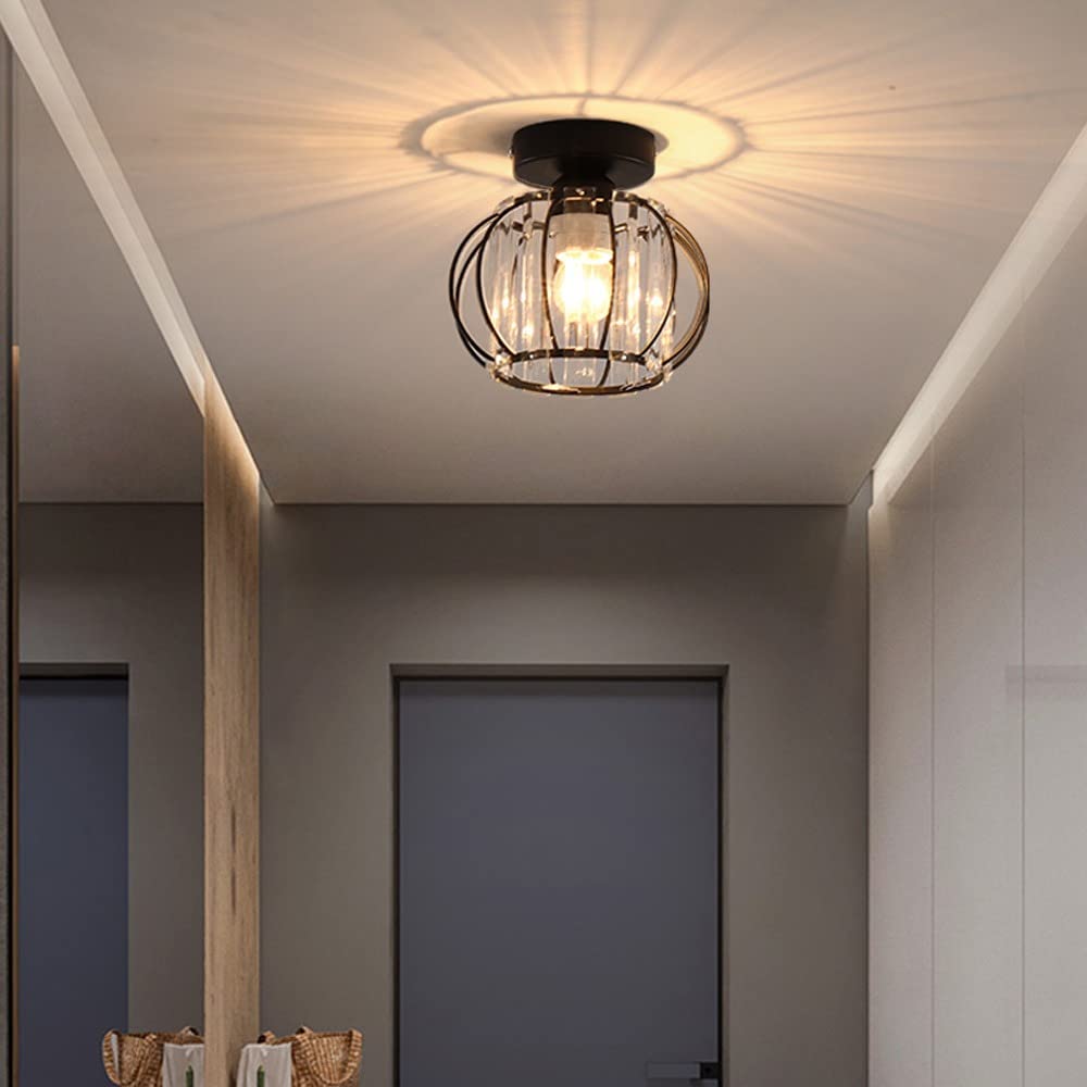 Modern Semi Flush Mount Ceiling Light Fixture Small Crystal Chandelier Indoor Lighting for Bathroom Hallway Cafe Bar Porch