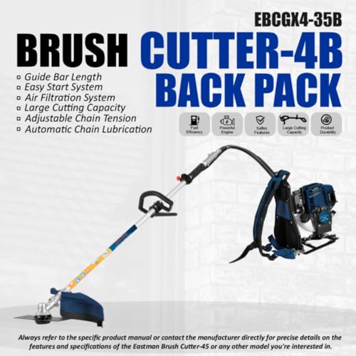 Image of EASTMAN 4-Stroke Brush Cutter (EBCGX4-35S) - 35.8CC Gas Grass Trimmer, U-Handle, 139F Engine, 0.8KW @ 7500 RPM, Heavy-Duty Weed Cutter with Blade & Accessories