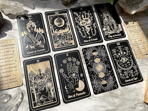 MTRoyaldia Gold Foil Tarot Deck with Guidebook & Box - 78 Cards for ...