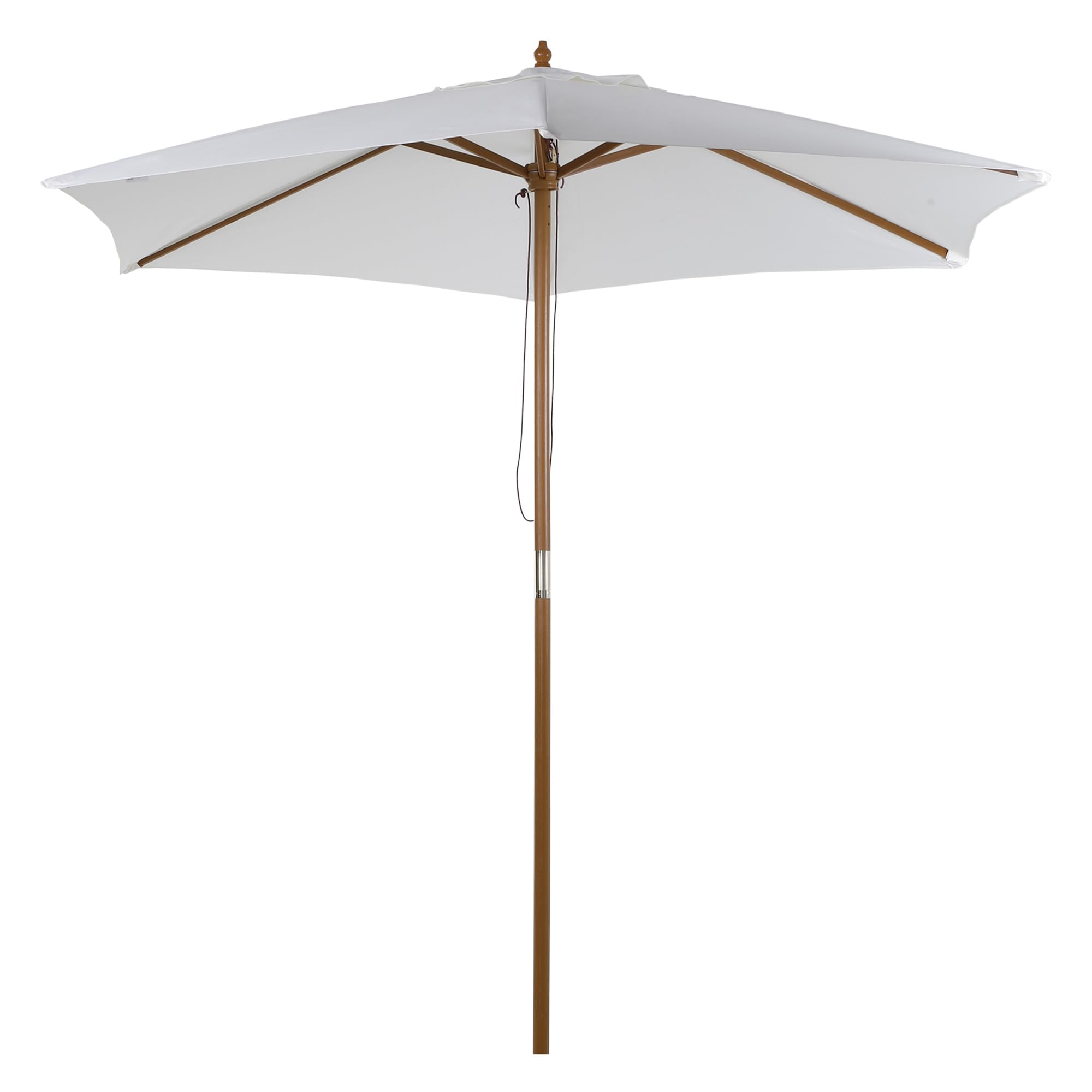 Outsunny Sombrilla de Jardín Ø250x230 cm Parasol de Terraza con 6 Varillas Poste Desmontable Anti-UV Impermeable y Marco de Madera para Playa Patio
