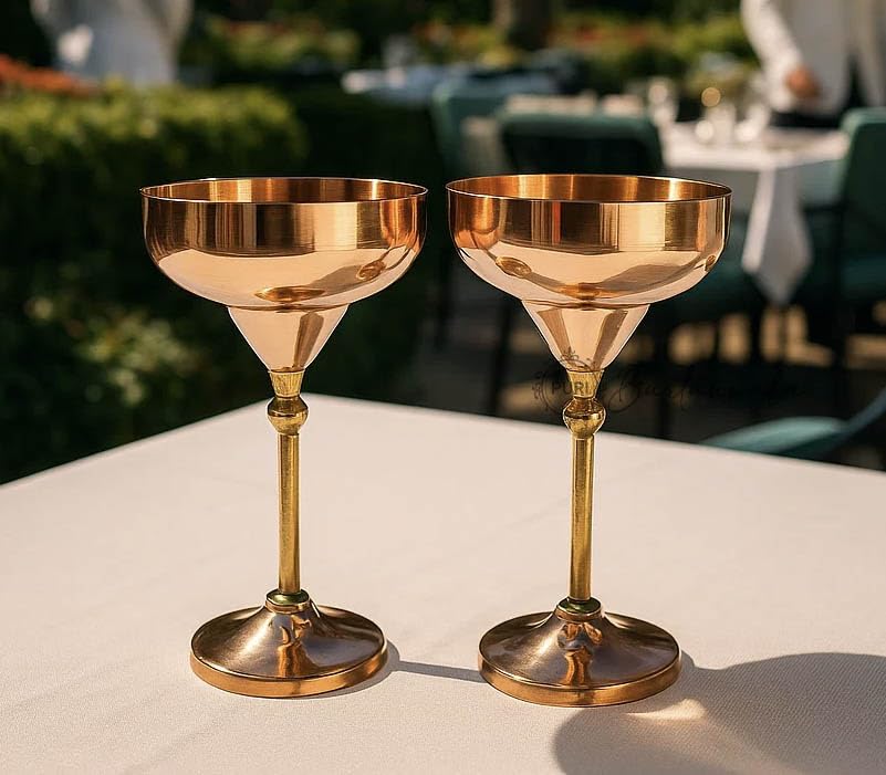PURI BARTANWALA - Pure Copper/Brass Margarita Glass - 250 ml (12 x 18 cm, 170 g) Set of 2 3