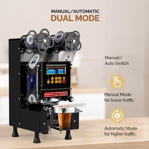 OLYMSTORE Cup Sealing Machine,Cup Sealer Machine Full Automatic,Electric Cup Sealing Machine 500-600 Cups/H,Bubble Tea Machine with Digital Control LCD Panel 88/89/90/95mm for Bubble Milk Coffee Black by OLYM STORE - Image 4