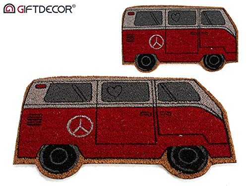 TU TENDENCIA ÚNICA Felpudo casa Original y Divertido de Fibra de Coco, Antideslizante.Diseño de Furgoneta. Medidas: 40 x 70 cm.