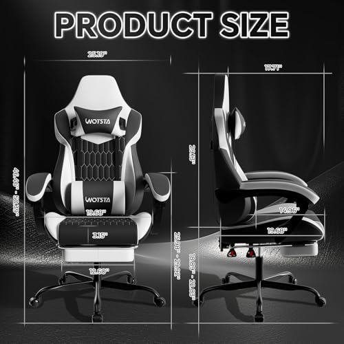 Image of Gaming Chair with Footrest, High Back Gaming Chairs PVC Leather Ergonomic Gamer Chair with Adjustable Headrest Lumbar Support Racing Style Video Gaming Chair for Office /Home (Black White)
