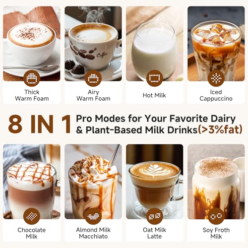 Image of Milk Frother and Steamer [Upgraded], AMZCHEF All-in-1 Detachable Frother for Coffee 600W, Automatic Warm and Cold Foam Maker, Stainless Steel Jug, Dishwasher Safe, LED Display