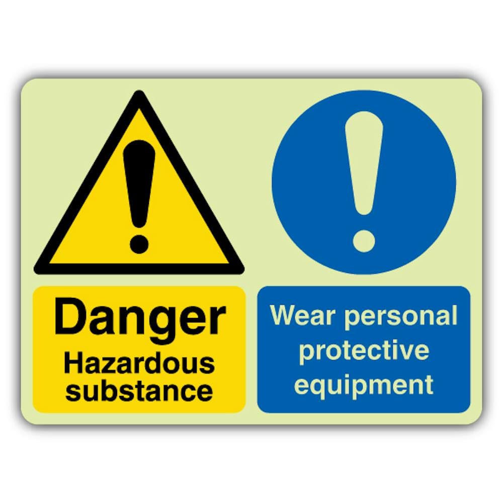 V Safety Glow In The Dark Danger Hazardous Substance - Señal de protección contra sustancias peligrosas, 600 x 450 mm, hecha de plástico rígido de doble brillo, señalización de advertencia de peligro