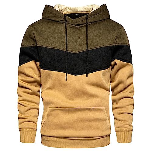 Men's Color Block Fleece Hoodie Pullover Sweatshirt Casual Long Sleeve Top Comfort Fit Drawstring Sweatshirt
