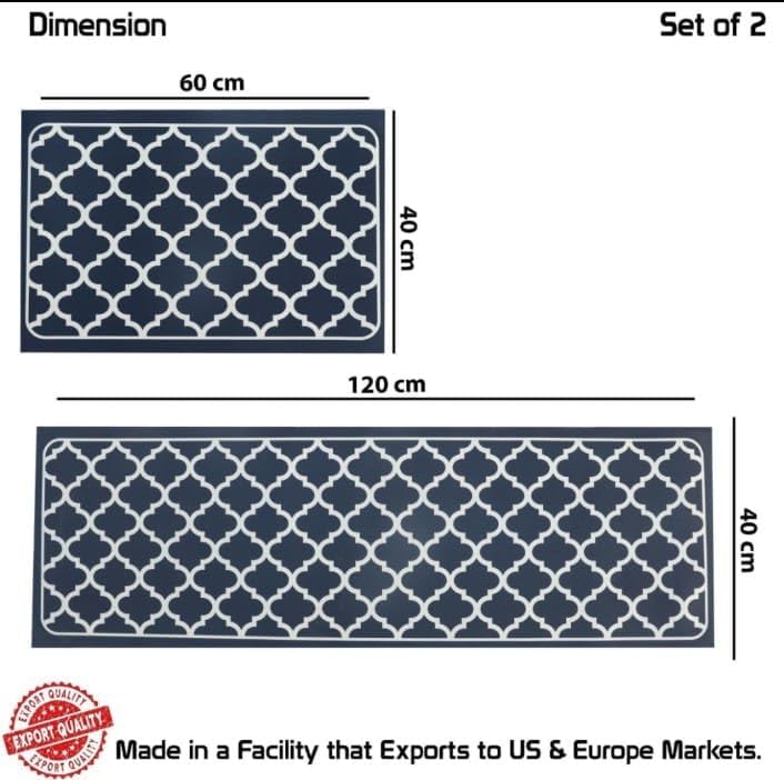 Image of HomeCloud Rectangular Rubber Kitchen Mats For Floor Set of 2 Pcs | Non-Skid, Soft Absorbent Rugs For Kitchen, Laundry, And Hallway | 120x40Cm, 40x60cm| 4MM Thickness (Trap Navy)