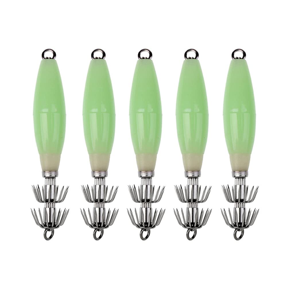 5 Pcs Luminous Squid Jig Hooks - Glow Squid Jigs for Fly Fishing Perch and Sea Fishing