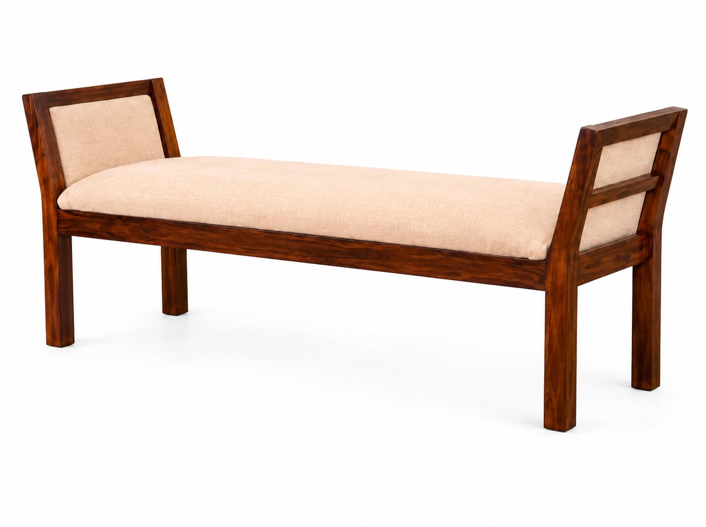 Wooden Bench with Cushion, Modern Daybed Sofa Bench for Living Room & Bedroom, Upholstered Seating Bench with Backrest, Solid Wood Indoor Furniture-image-16
