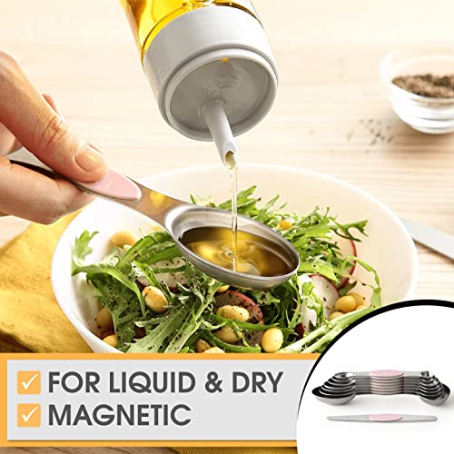 Spring Chef Magnetic Measuring Spoons Set, Dual Sided, Stainless Steel, Fits In Spice Jars, Pink Lemonade, Set Of 8 #TOP6