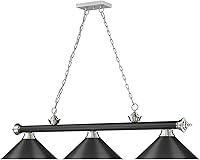 Vista 5 de Z-Lite 2306-3MB-BN-MB15 - Colgante de billar con cordón, 3 luces, 180 vatios totales, negro mate y níquel cepillado