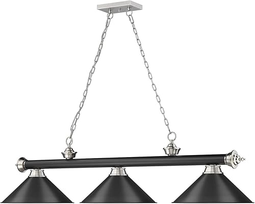 Miniatura 5 de Z-Lite 2306-3MB-BN-MB15 - Colgante de billar con cordón, 3 luces, 180 vatios totales, negro mate y níquel cepillado