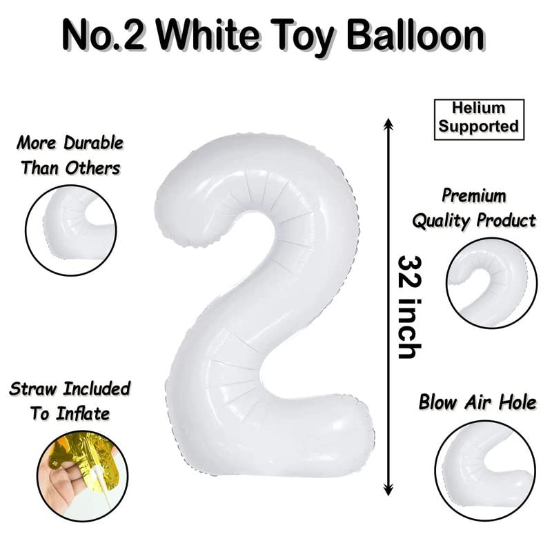 Image of white 32 inches numbers 2 shape large big foil helium balloons for party decorations in happy birthday anniversary office items materials set pack