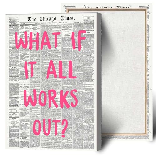 What If It All Works Out Poster Retro Newspaper Pink Font Canvas Wall Art Positive Affirming Quote Minimalist Prints Painting For Home Bedroom Dorm Wall Decor 12x16in Wframed