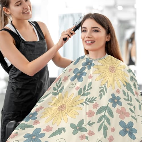 Capa para corte de cabello profesional impermeable con patrón floral amarillo y cierre ajustable con broches para barbería y estilismo miniatura 7