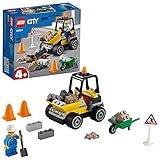Das LEGO City Spielset „Baustellen-LKW“ (60284) beinhaltet einen Frontkipper, eine Schubkarre, Leitkegel, ein Baustellen-Warnschild, eine Schaufel, eine Straßenarbeiter-Minifigur und eine Rattenfigur