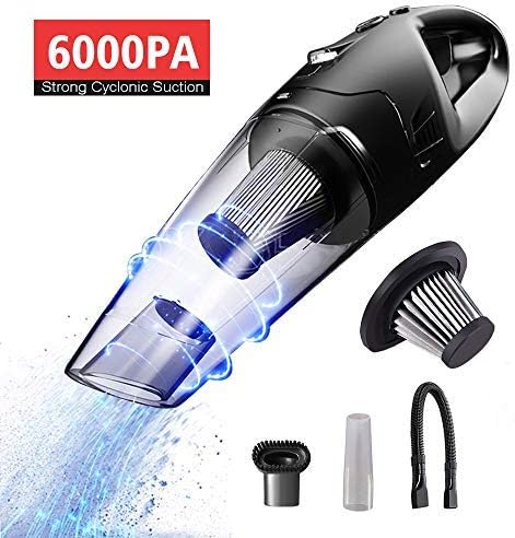 HENZIN Handheld Vacuums 120W 6000Pa,Hand held Vacuum Rechargeable Portable Vacuum Cleaner for Home/Car, Wet Dry Hand Vac Car Hoover(Stainless Steel Filter)
