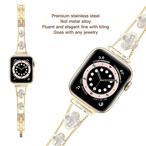 Image of Musk-MSKR Diamond Metal Bands Add Sparkle to Your Watch For Apple Watch Series 11 /10 /9 /8 /7 /6 /5 /4 /3 /2 /SE /Ultra Clover Simple and Stylish Compatible with 38mm40mm41mm42mm44mm45mm 46mm49mm Women's Wear