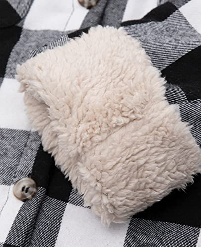Image of ZENTHACE Boys Sherpa Fleece Lined Flannel Plaid Button Down Shirt Jacket,Hooded Flannel Shirt with Hand Pockets