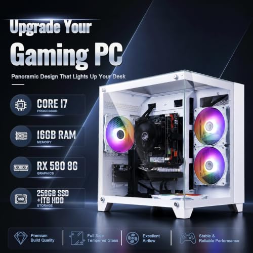 Image of Prebuilt Gaming PC Desktop,Intel Core i7 Business Office Tower Computers PC | RX580 8G Graphics Card, 16GB RAM and 256GB SSD+1T HHD, WiFi, Win11, Suitable for Study,transaction,Entertainment,Gaming, etc.